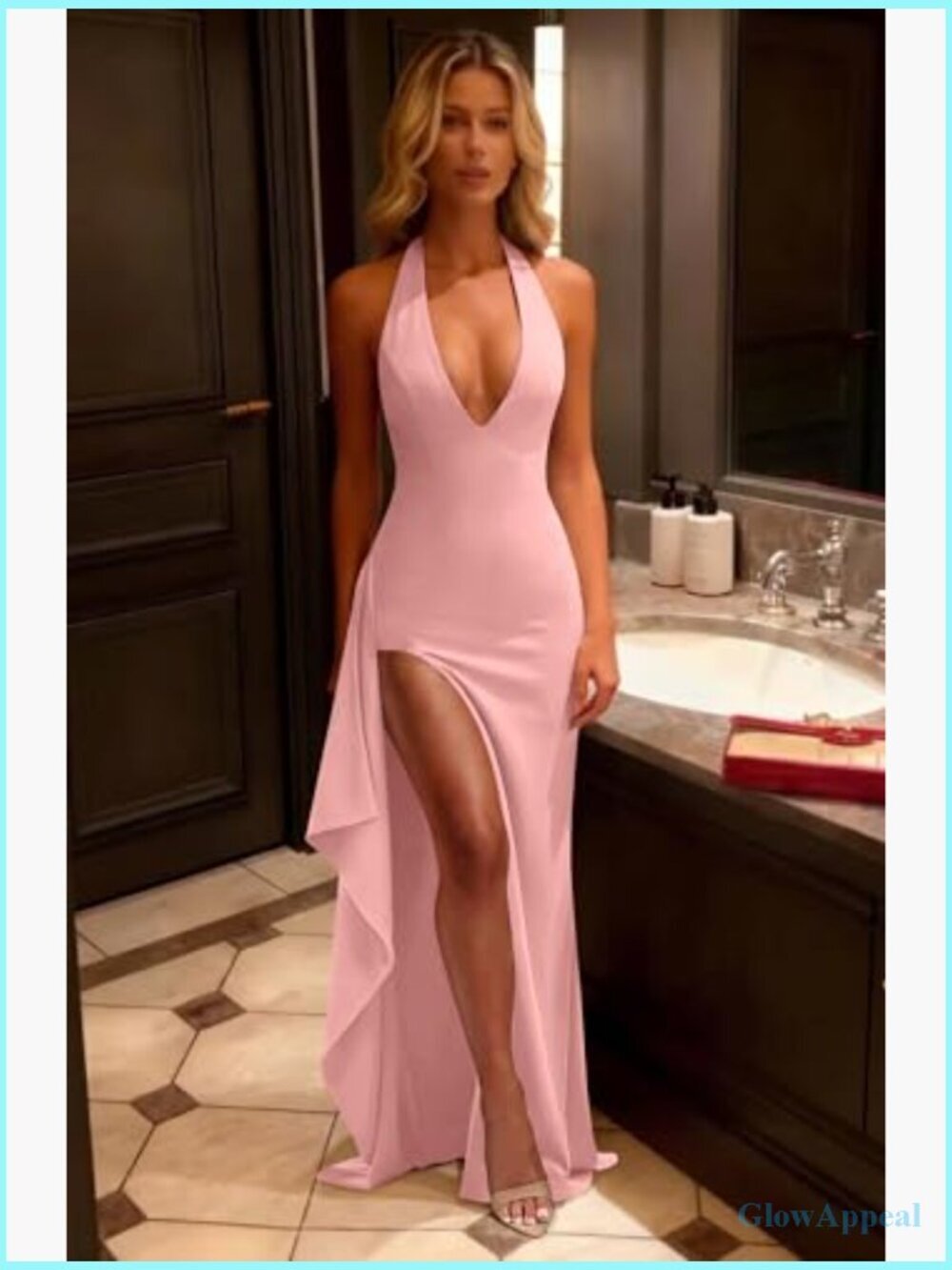 Deep V-Neck Halter High Split Backless Maxi Dress S-XL - Picture 2 of 7
